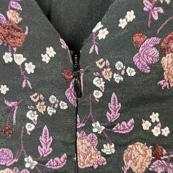 Adrianna Papell Dress Black Pink Floral Ruched‎ Embroidered Cocktail Shimmer 6 - Picture 7 of 14